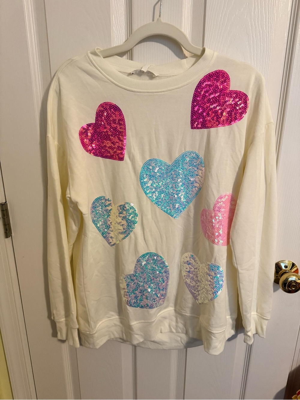 Workshop Republic Clothing Cream Sweatshirt with Pink and Blue Sequin Hearts